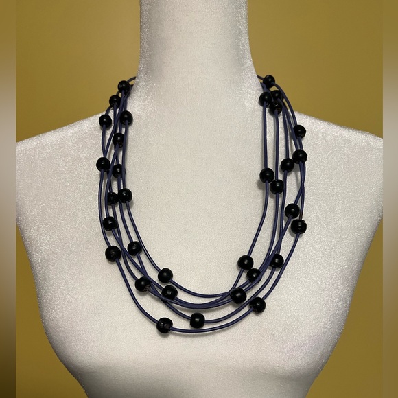 Necklace-one-of-a-kind, leather and lava beads - Picture 1 of 8